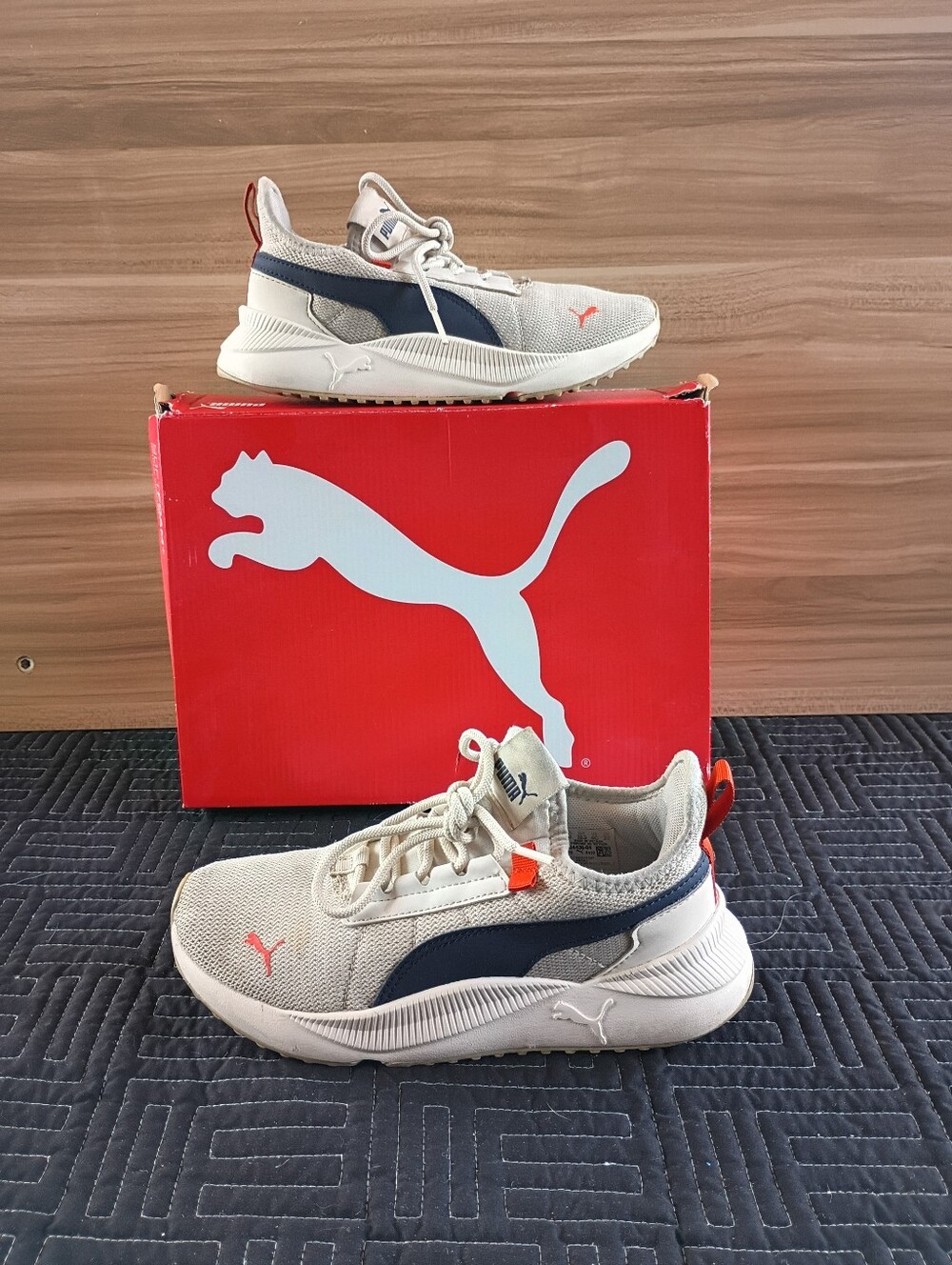 PUMA Kids' Neutral White & Navy Runner Sneakers